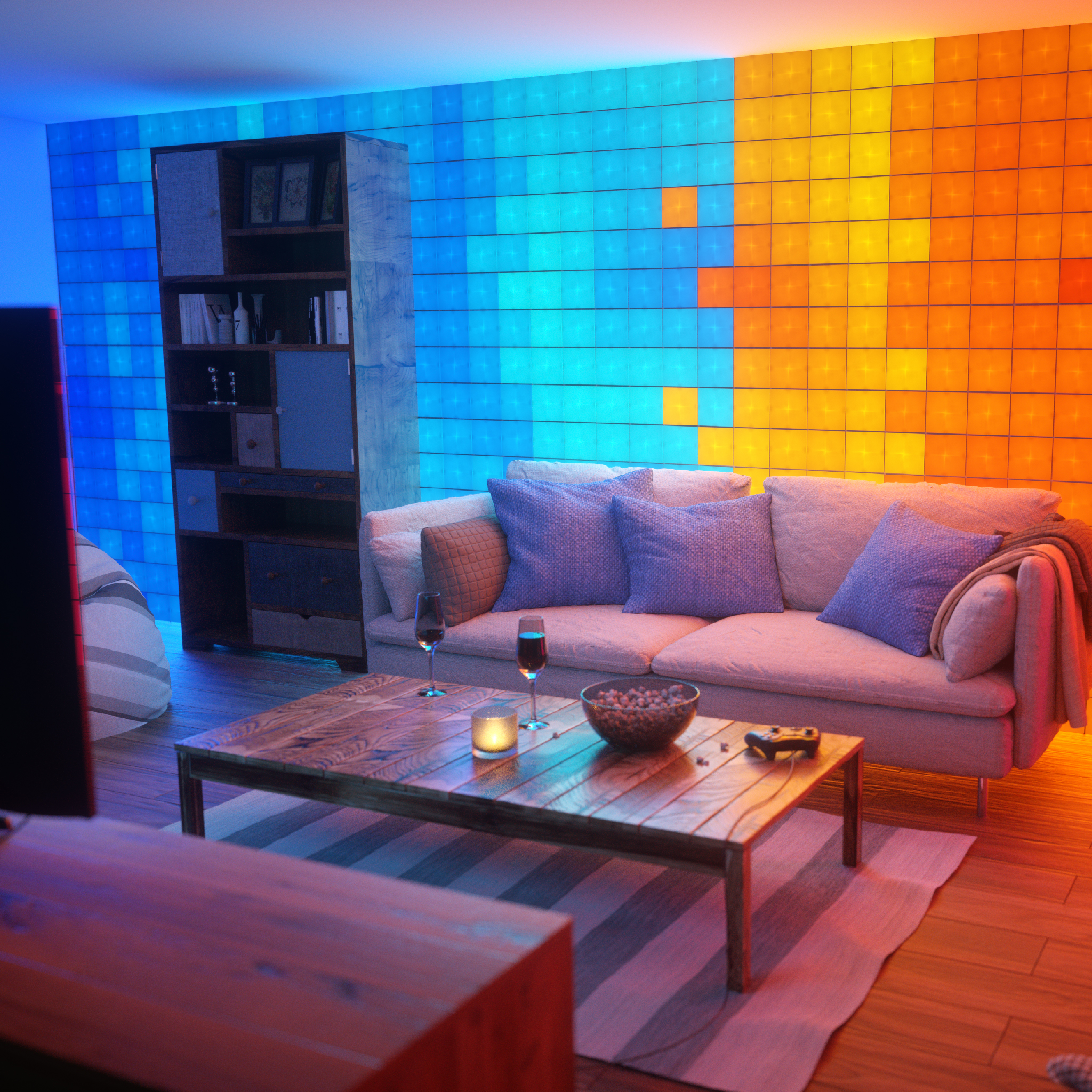 Nanoleaf Canvas - Living Room Wall - ManSpace Magazine