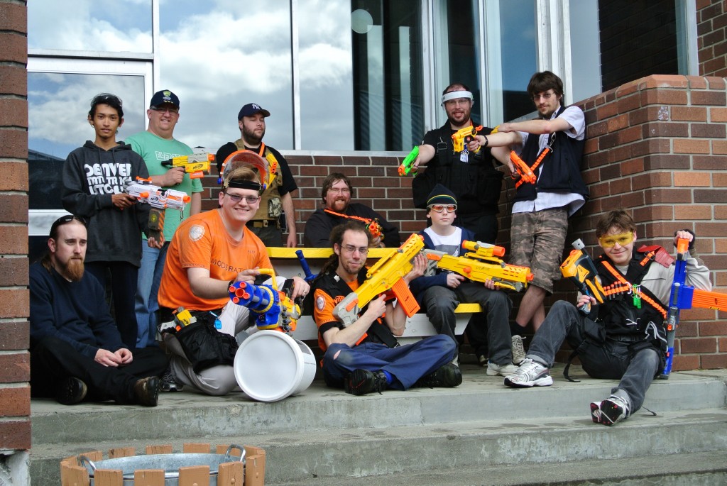Nerf guns are relatively cheap and make for a great alternative to paintballing... even for grown ups. 