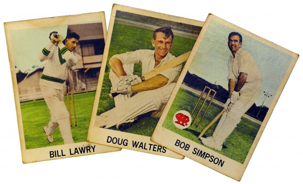 Australian legends from a set of 1965 Scanlens cricket cards.