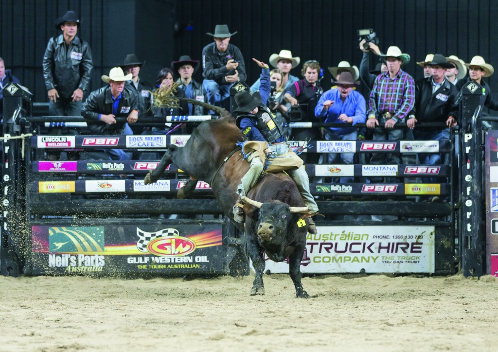 Cody Heffernan on Sports Machine for 84 points in the championship round of the PBR Australian National Finals at the Qantas Credit Union Arena